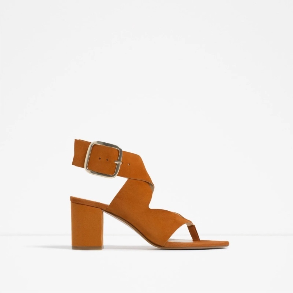 ZARA Faux Suede Leather High Heel Sandals With Buckle Wraparound Strap Tan 6US - Picture 4 of 11